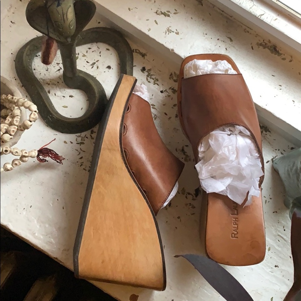 Ralph Lauren leather wooden platform mule sandals